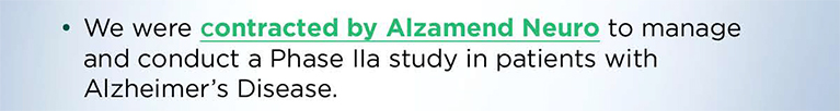 Altasciences contracted by Alzamend Neuro to manage and conduct a Phase 2a study in patients with Alzheimer's Disease